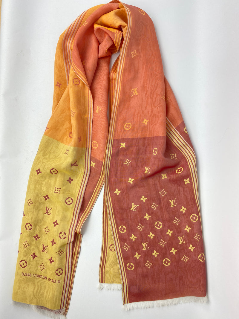 LOUIS VUITTON - 100% SILK MAHINA STOLE SCARF ORANGE RED YELLOW