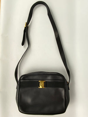 SALVATORE FERRAGAMO - VARA BLACK LEATHER CROSS BODY BAG