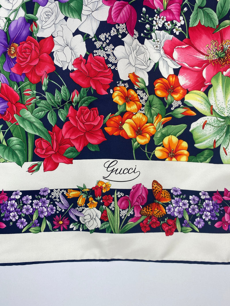 GUCCI - 100% SILK FOULARD MULTICOLOUR FLORAL SCARF