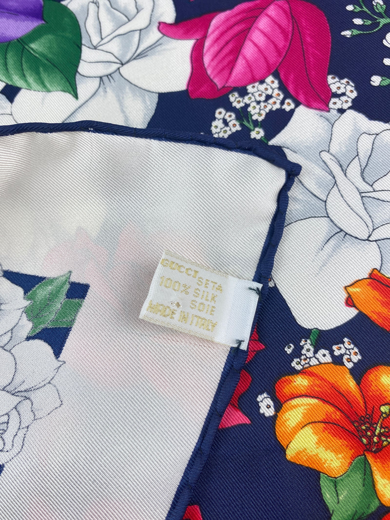 GUCCI - 100% SILK FOULARD MULTICOLOUR FLORAL SCARF