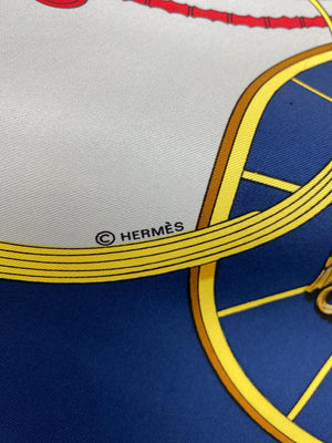 HERMÉS - SPRINGS SILK SCARF IN BLUE BY PHILIPPE LEDOUX  - 90CM