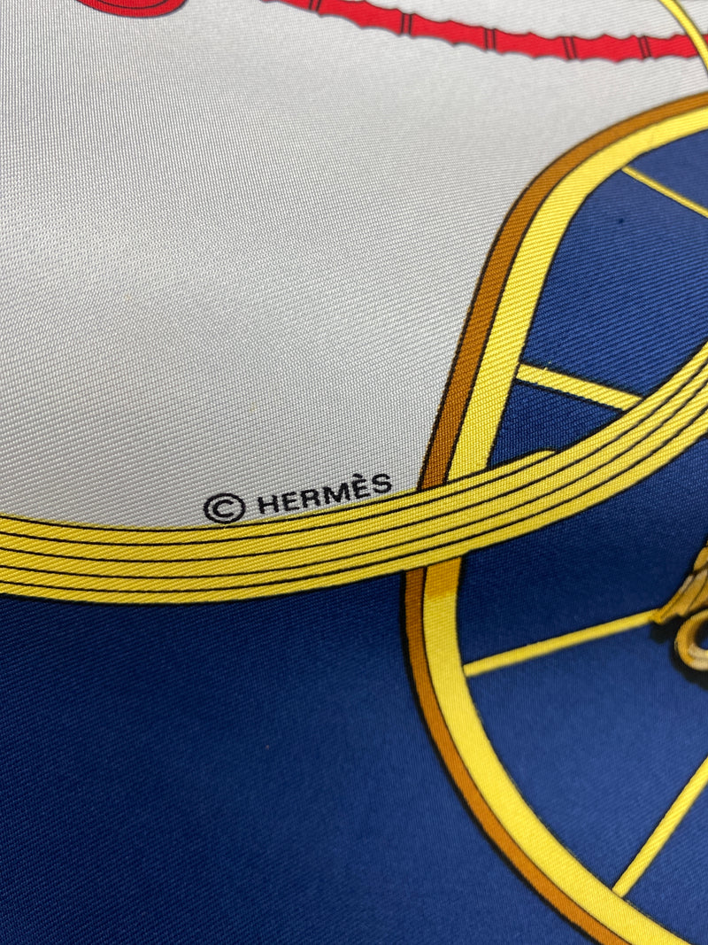HERMÉS - SPRINGS SILK SCARF IN BLUE BY PHILIPPE LEDOUX  - 90CM
