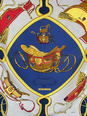 HERMÉS - SPRINGS SILK SCARF IN BLUE BY PHILIPPE LEDOUX  - 90CM
