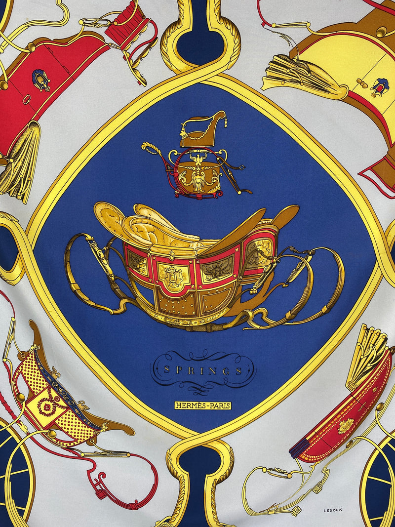 HERMÉS - SPRINGS SILK SCARF IN BLUE BY PHILIPPE LEDOUX  - 90CM