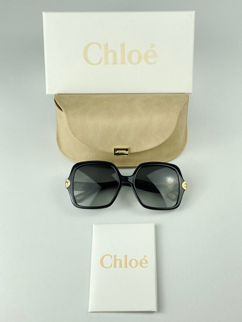 CHLOE - VERA BLACK SCALLOPED SQUARE FRAME SUNGLASSES - NEW