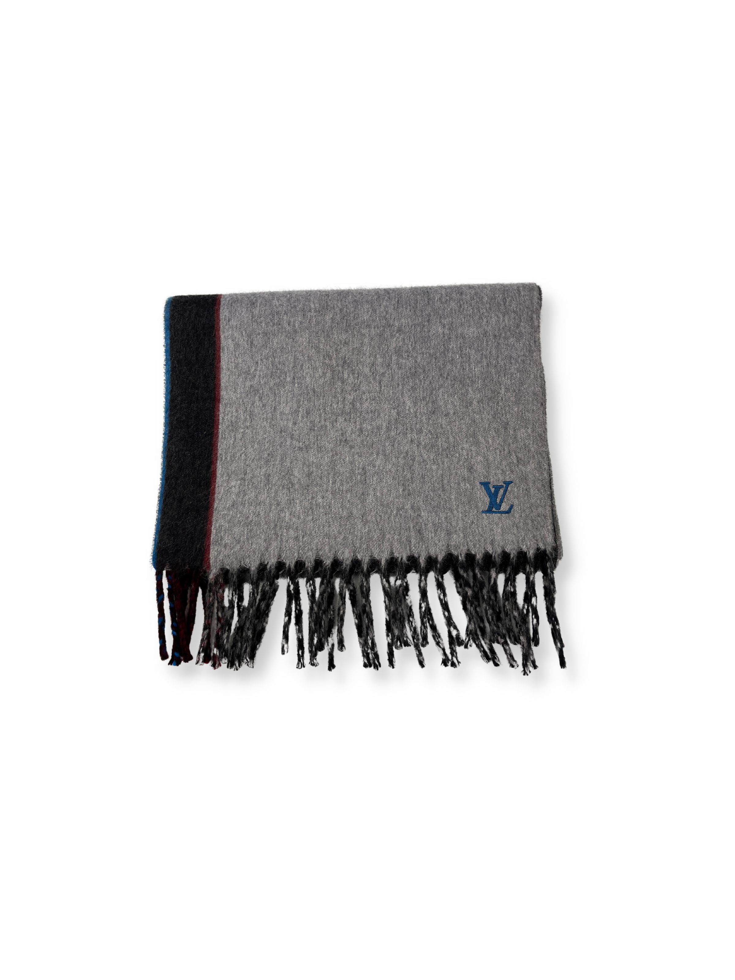 Louis Vuitton Dark Grey Stripe Cashmere Wool Shawl Scarf