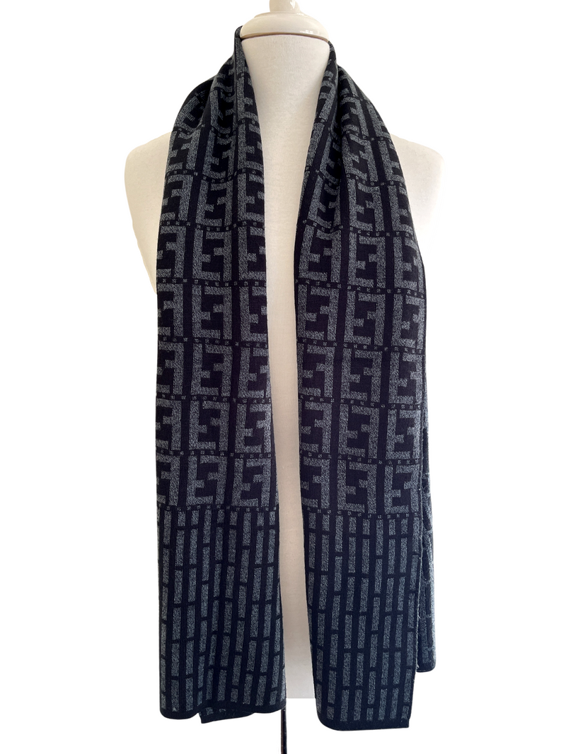 FENDI - VINTAGE ZUCCA GREY WOOL MIX SCARF - 37 x 156 CM