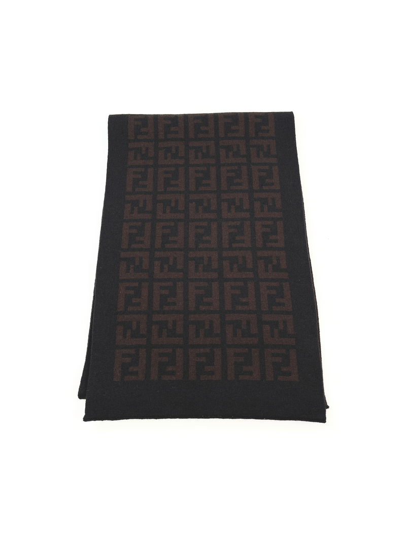 FENDI - BROWN & BLACK FF ZUCCA 100% WOOL SCARF - 26 X 155 CM