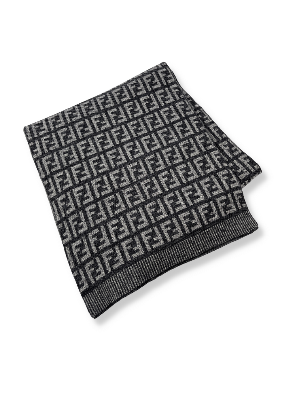 FENDI - GREY MARLE FF ZUCCA 100% WOOL SCARF - 28 X 180 CM