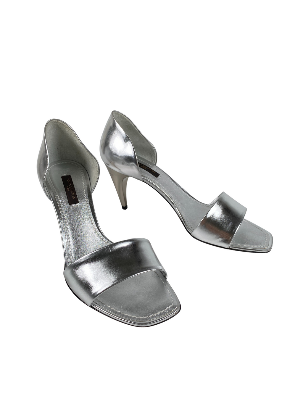 LOUIS VUITTON - SILVER D'ORSAY MID HEEL PUMPS - SZ 37