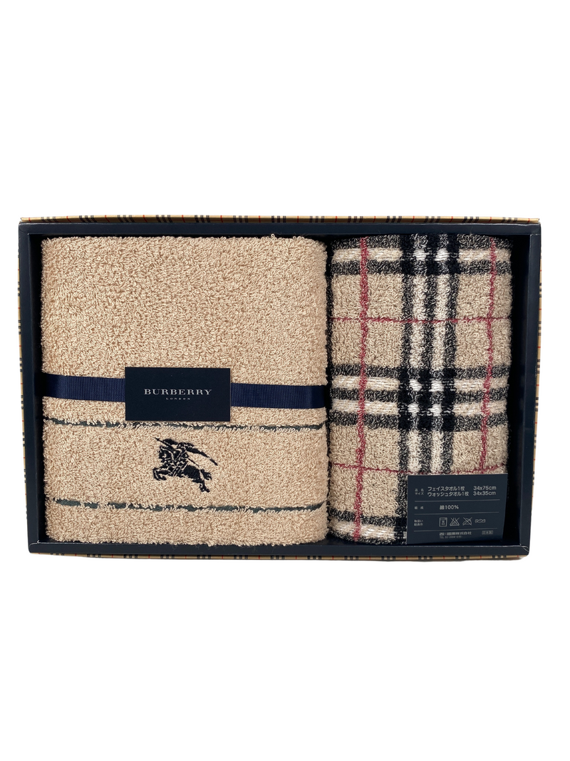 BURBERRY - FACE AND HAND TOWEL SET 100% COTTON - NEW