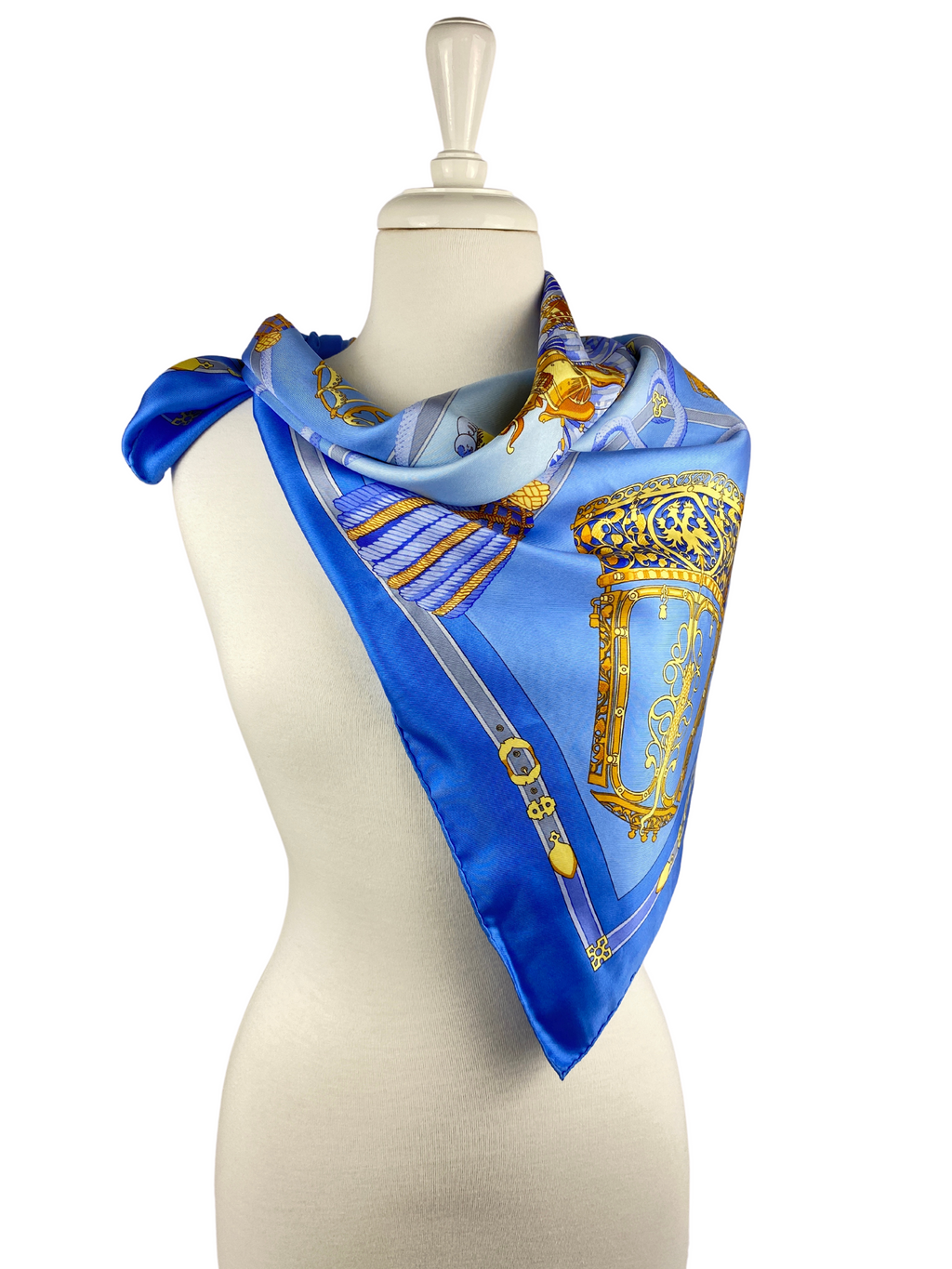 HERMES - "LES MUSEROLLES" BLUE SCARF 100% SILK