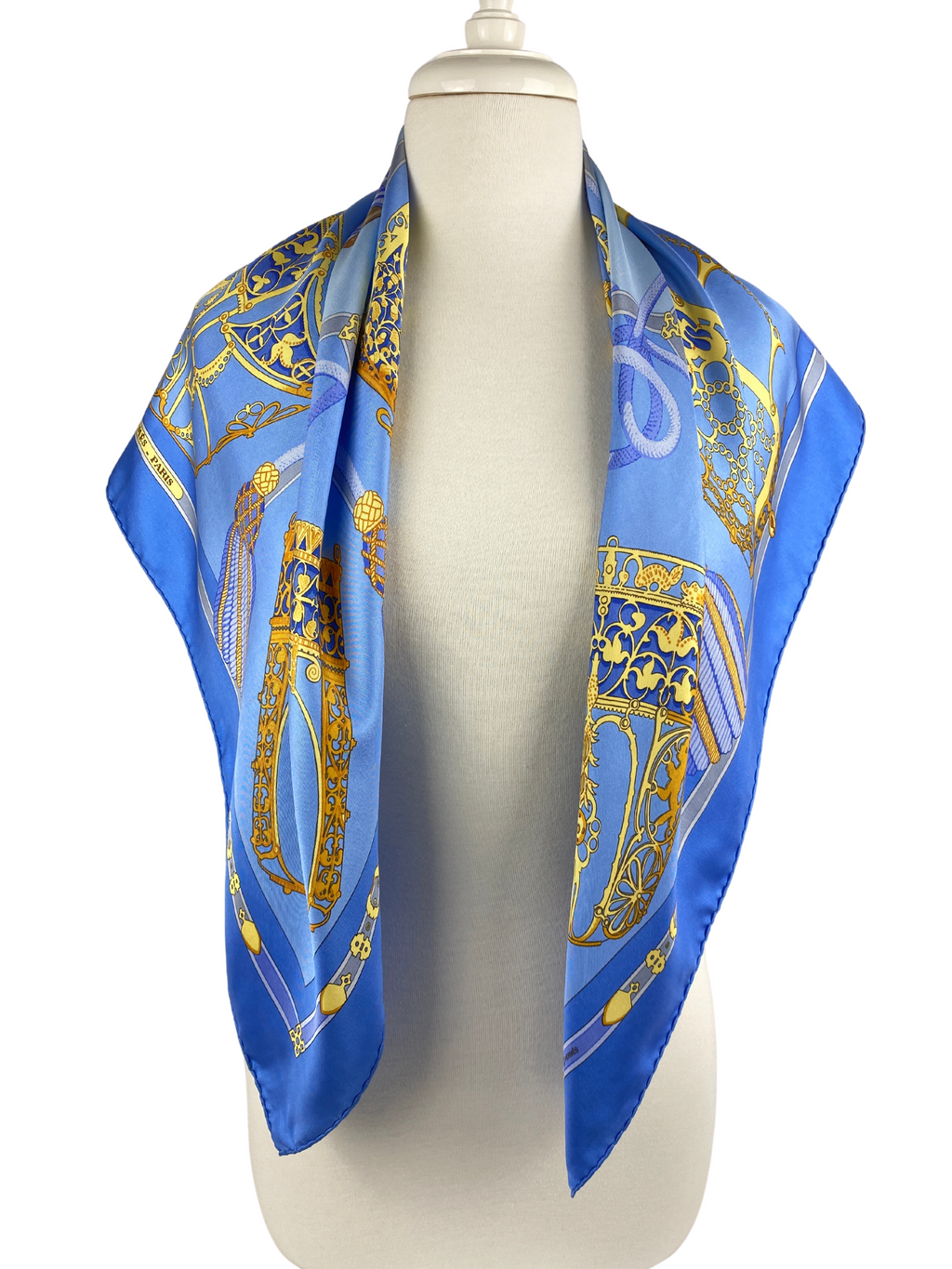 HERMES - "LES MUSEROLLES" BLUE SCARF 100% SILK