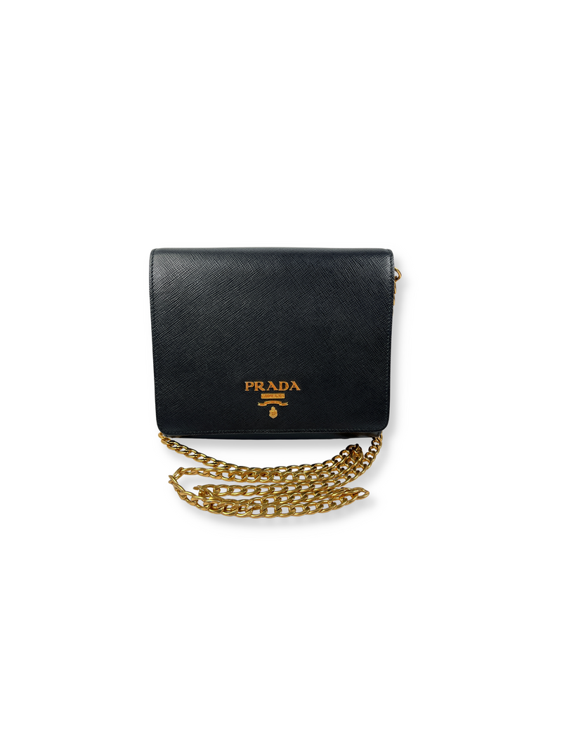 PRADA - BLACK SAFFIANO LUX CHAIN CROSSBODY BAG