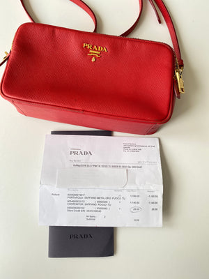 PRADA - RED SAFFIANO LEATHER CAMERA BAG - CONTENITOR SAFFIANO ROSSO