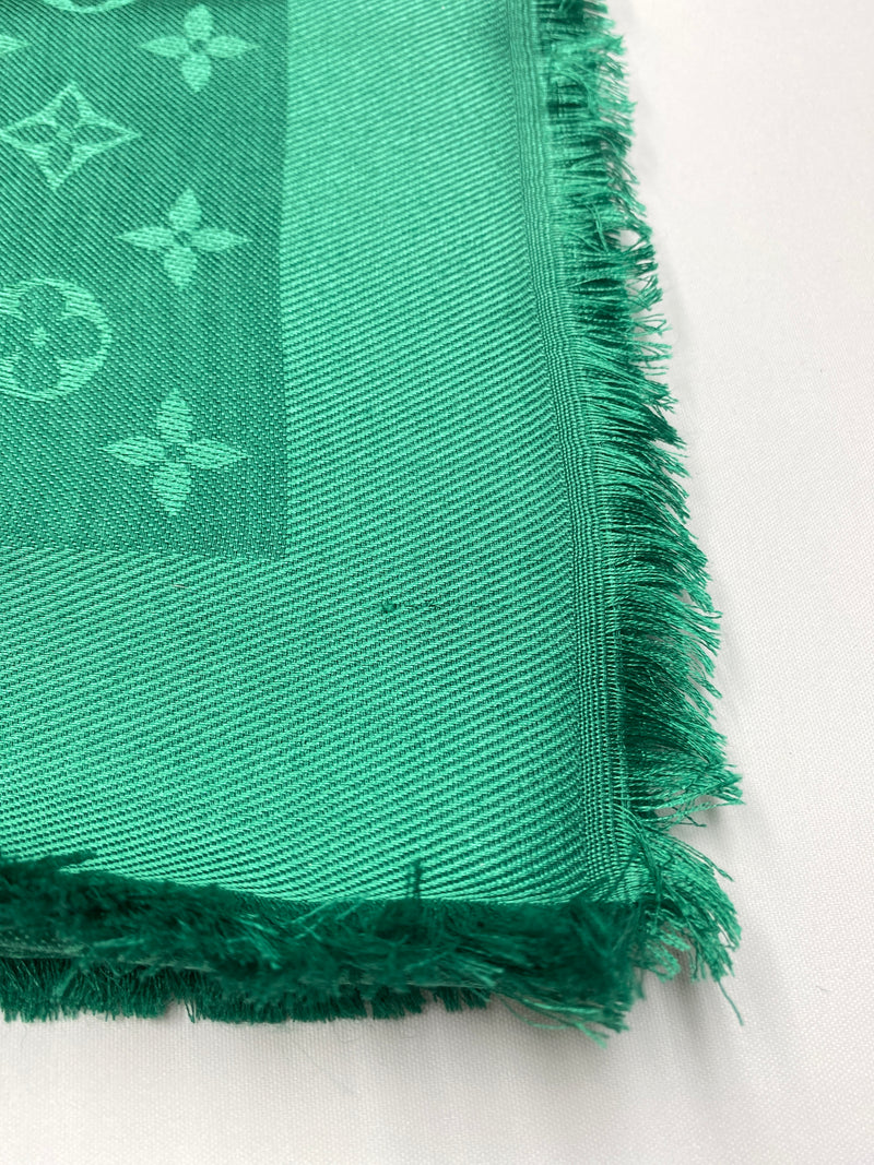 LOUIS VUITTON - MONOGRAM LOGO SILK WOOL SHAWL IN GREEN