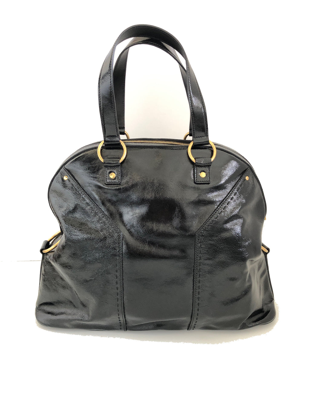 YVES SAINT LAURENT YSL - MUSE OVERSIZE BLACK PATENT LEATHER TOTE