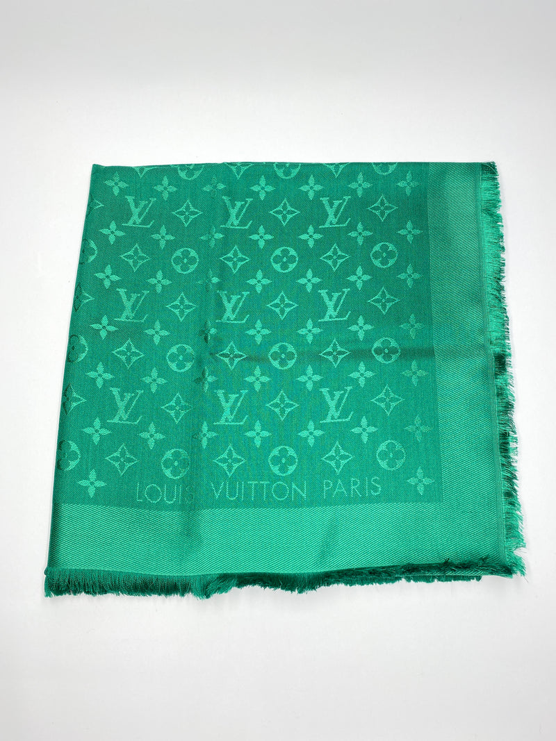 LOUIS VUITTON - MONOGRAM LOGO SILK WOOL SHAWL IN GREEN