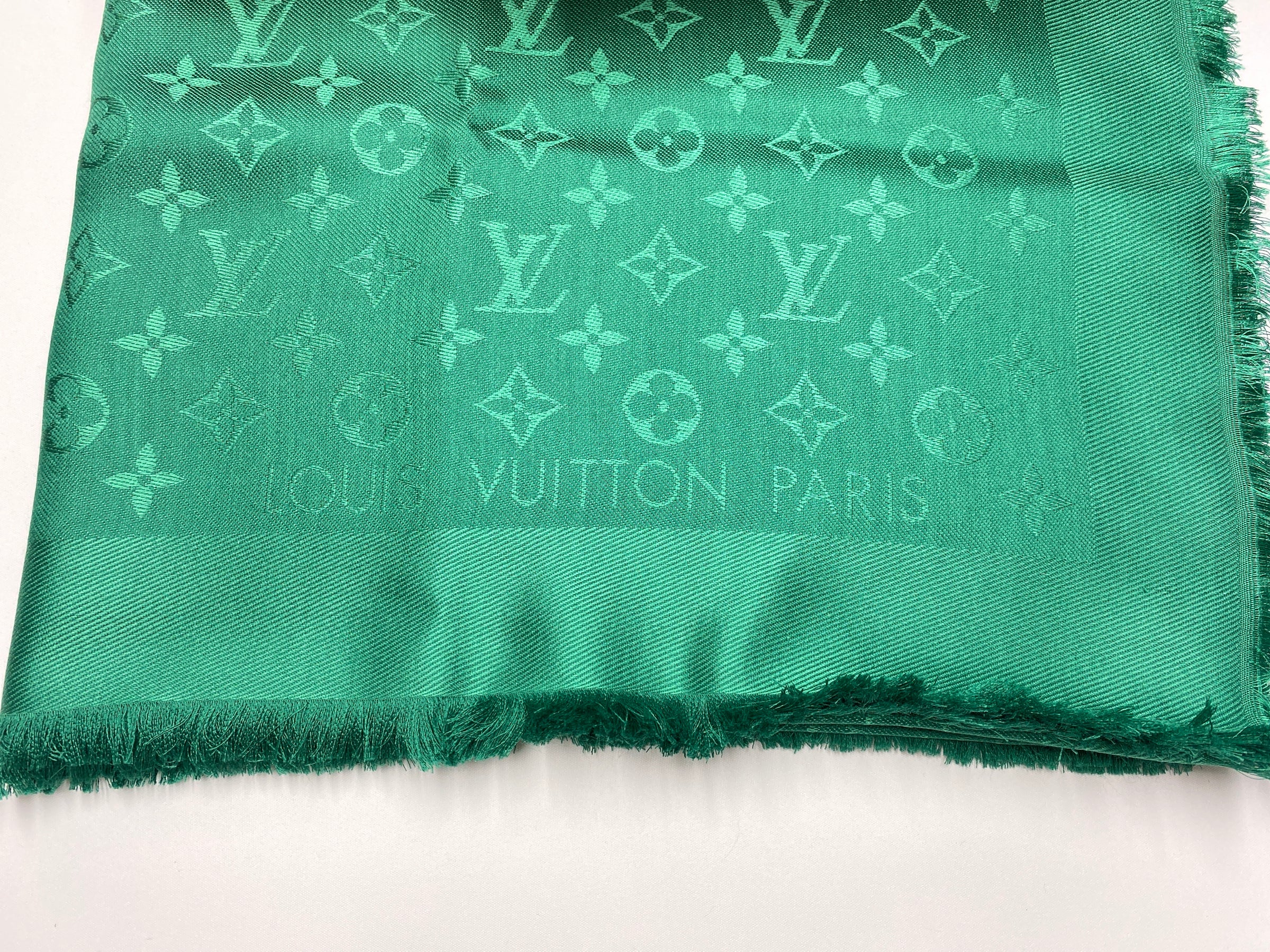 Louis Vuitton Monogram Shawl Silk Wool Emerald Green
