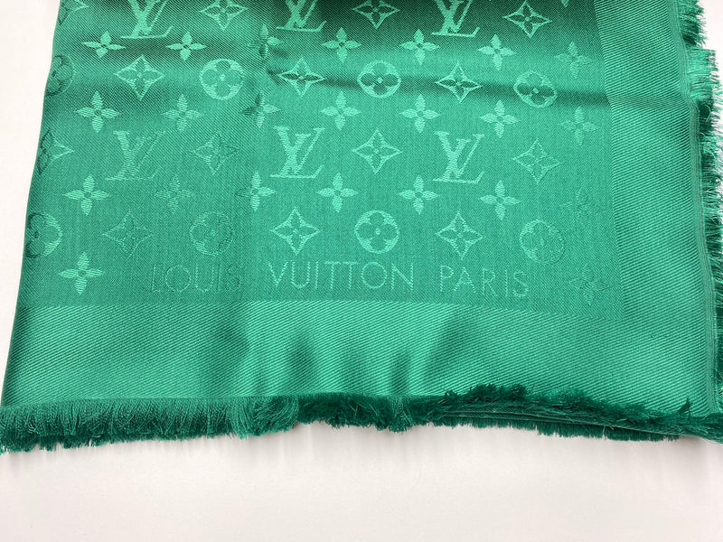 LOUIS VUITTON - MONOGRAM LOGO SILK WOOL SHAWL IN GREEN