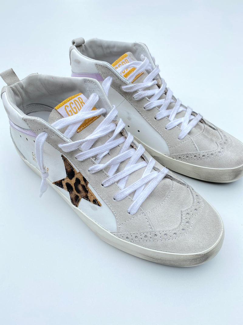 GOLDEN GOOSE - MIDSTAR SNEAKERS WHITE & LEOPARD STAR - NEW IN BOX