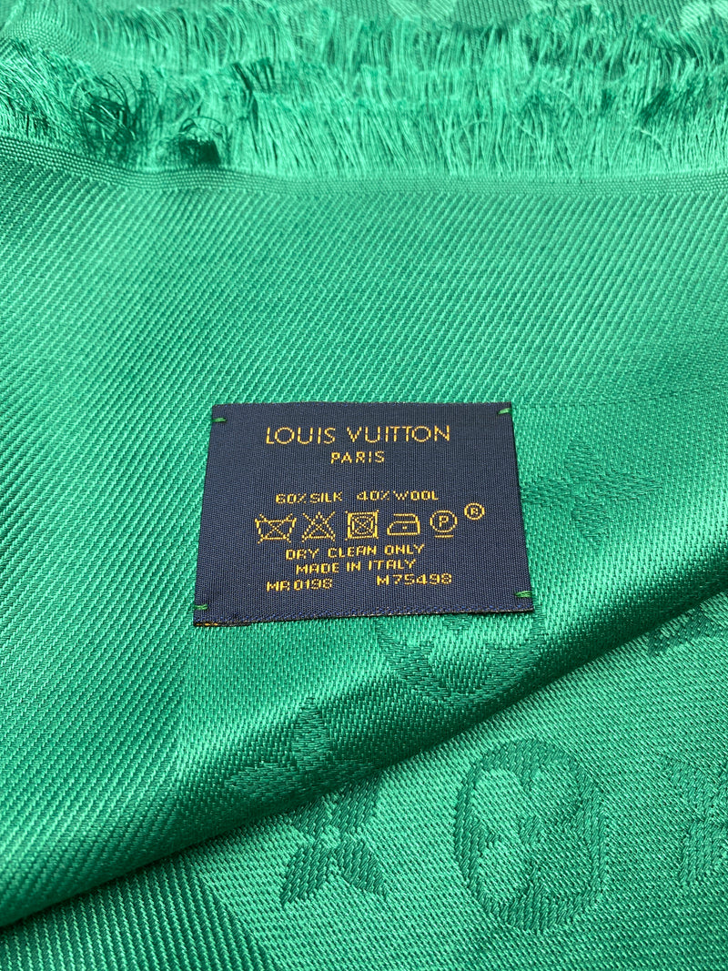 LOUIS VUITTON - MONOGRAM LOGO SILK WOOL SHAWL IN GREEN