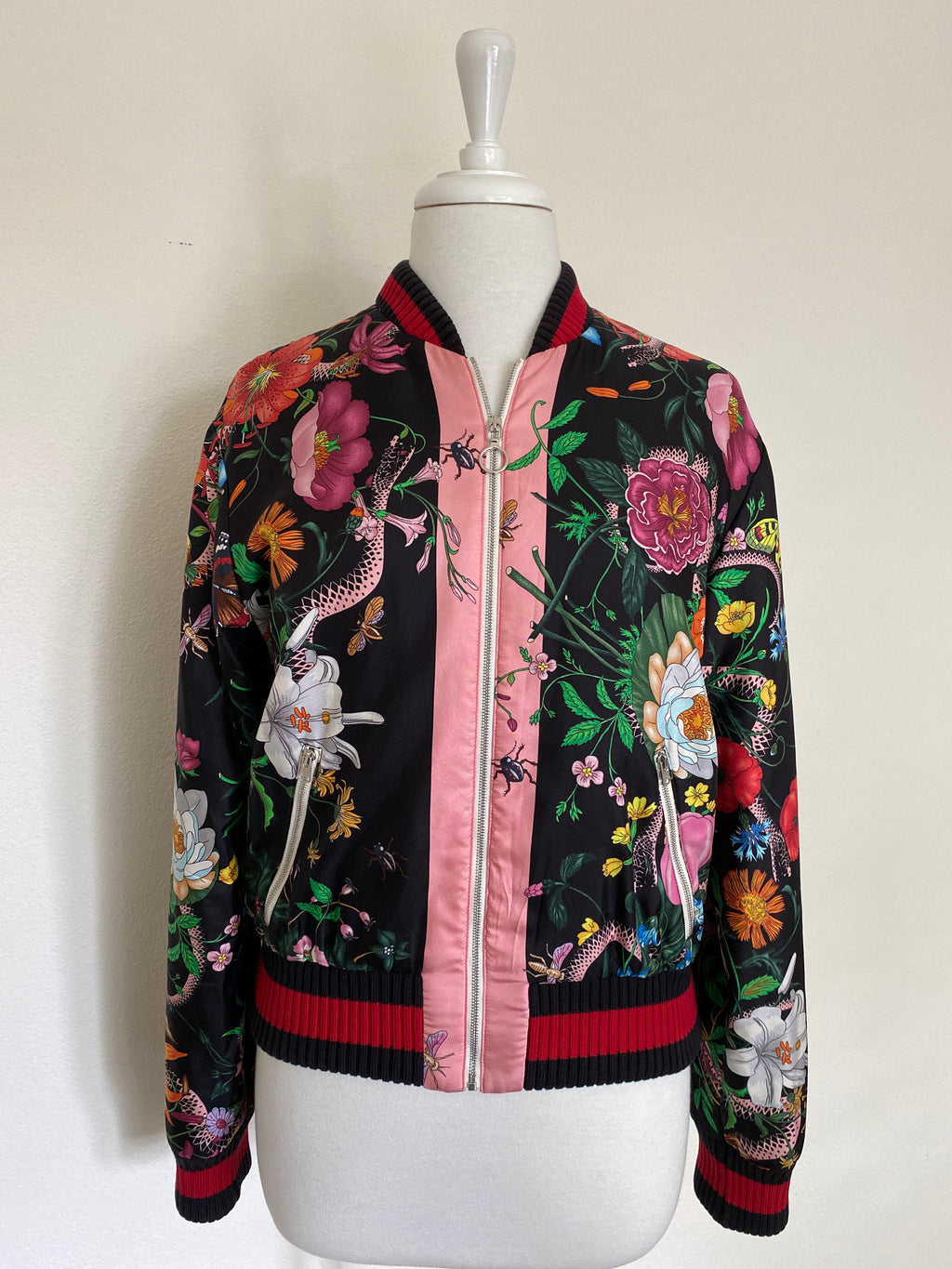 GUCCI - FLORA SNAKE-PRINT SILK BOMBER JACKET - IT 46 / AUS 12-14