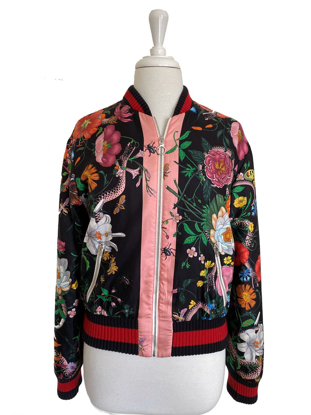 GUCCI - FLORA SNAKE-PRINT SILK BOMBER JACKET - IT 46 / AUS 12-14